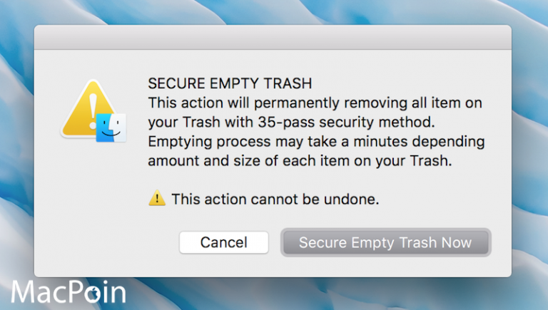 secure empty trash mac terminal sierra