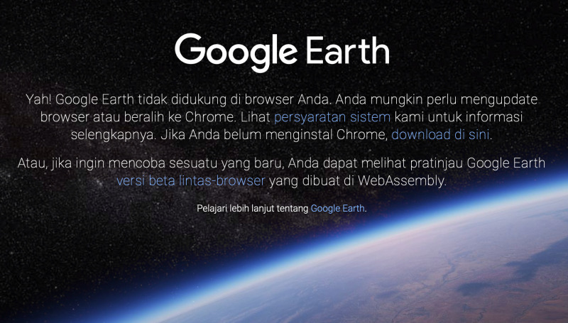 Google Earth versi Web Ternyata Tidak Support Safari